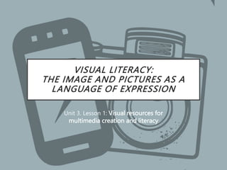 VISUAL LITERACY:
THE IMAGE AND PICTURES AS A
LANGUAGE OF EXPRESSION
Unit 3. Lesson 1: Visual resources for
multimedia creation and literacy
 