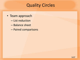 Quality Circles
• Team approach
– List reduction
– Balance sheet
– Paired comparisons
9-57
 