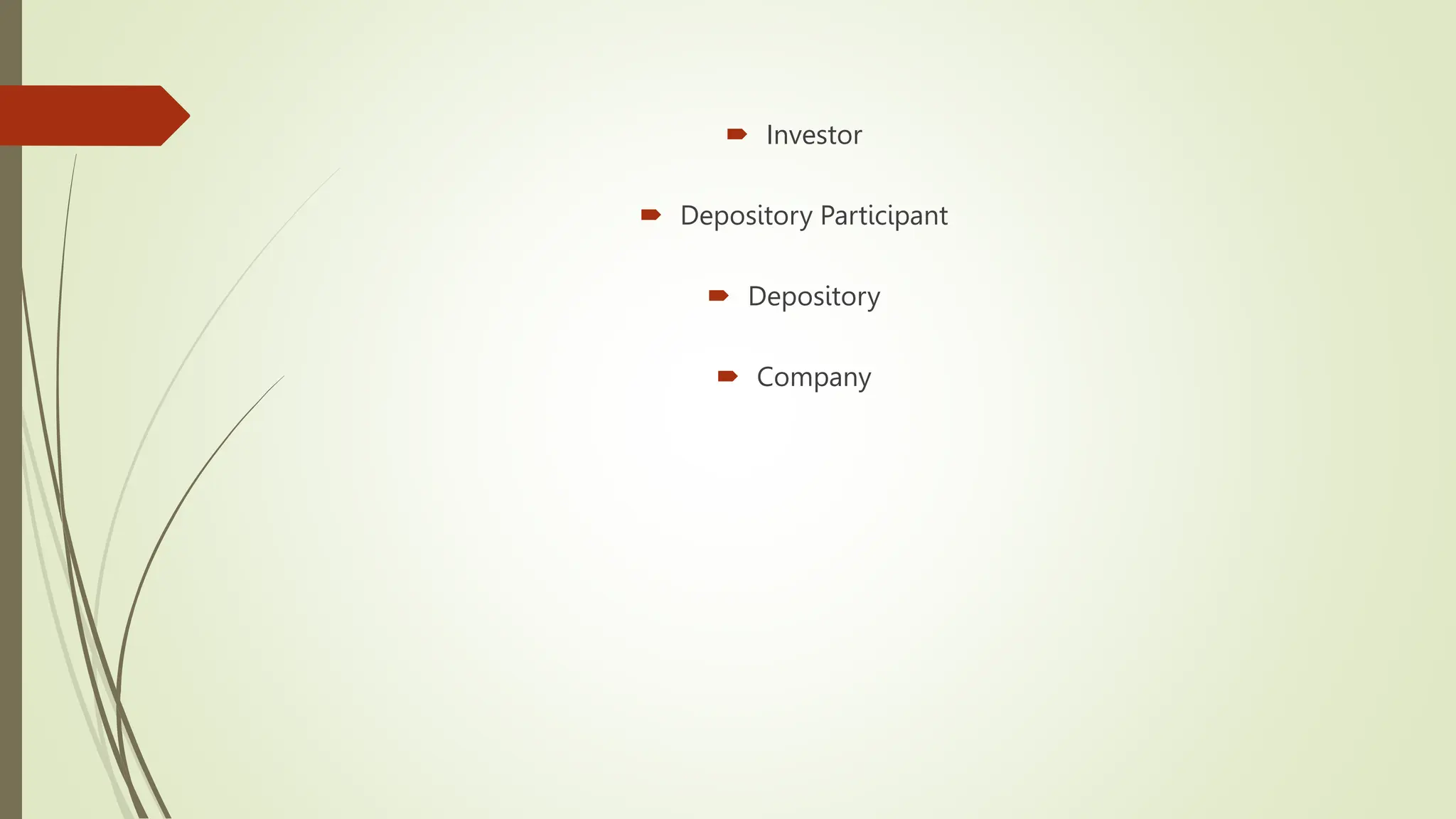  Investor
 Depository Participant
 Depository
 Company
 