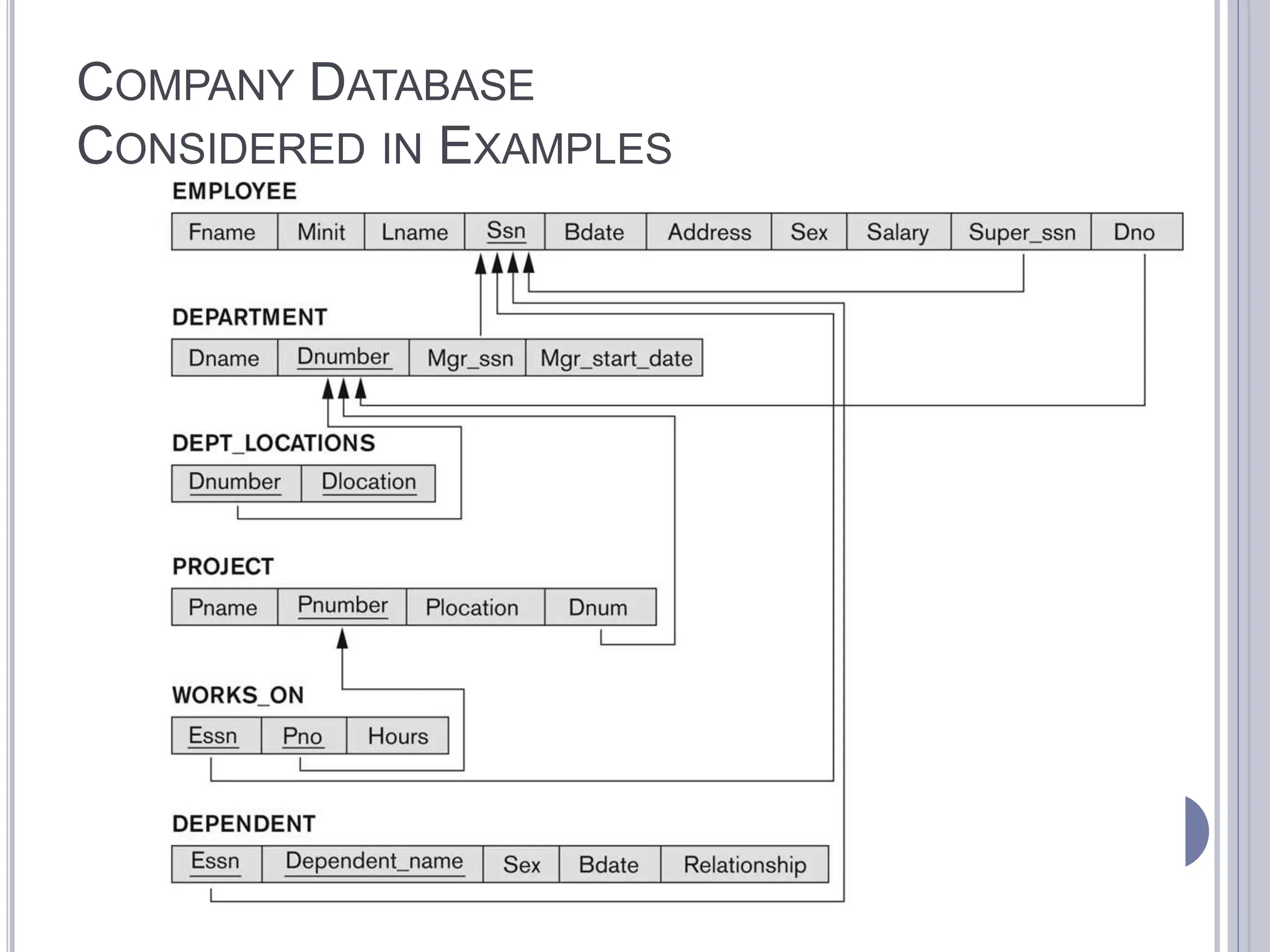 COMPANY DATABASE
CONSIDERED IN EXAMPLES
 