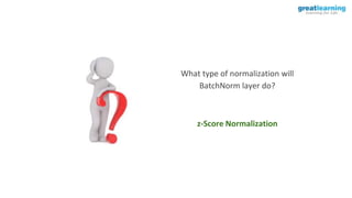 What type of normalization will
BatchNorm layer do?
z-Score Normalization
 