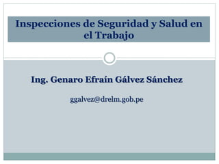 Ing. Genaro Efraín Gálvez Sánchez
ggalvez@drelm.gob.pe
Inspecciones de Seguridad y Salud en
el Trabajo
 