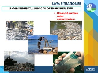 SWM SITUATIONER
ENVIRONMENTAL IMPACTS OF IMPROPER SWM
• Ground & surface
water
contamination;
 