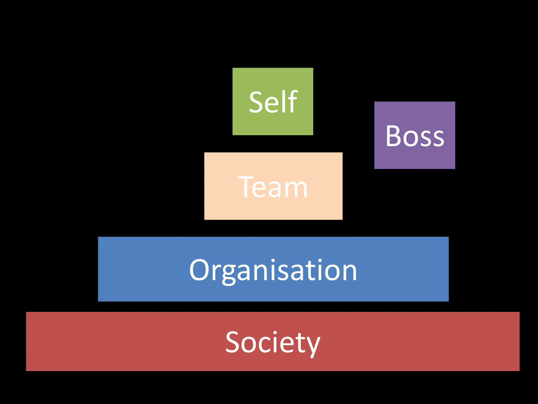 Self
Team
Boss
Organisation
Society
 
