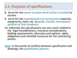 Specification Handout for 4th year civil engineering students | PPT