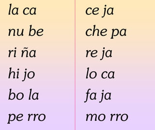 la ca
nu be
ri ña
hi jo
bo la
pe rro
ce ja
che pa
re ja
lo ca
fa ja
mo rro
 