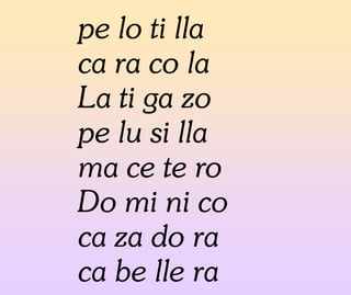 pe lo ti lla
ca ra co la
La ti ga zo
pe lu si lla
ma ce te ro
Do mi ni co
ca za do ra
ca be lle ra
 