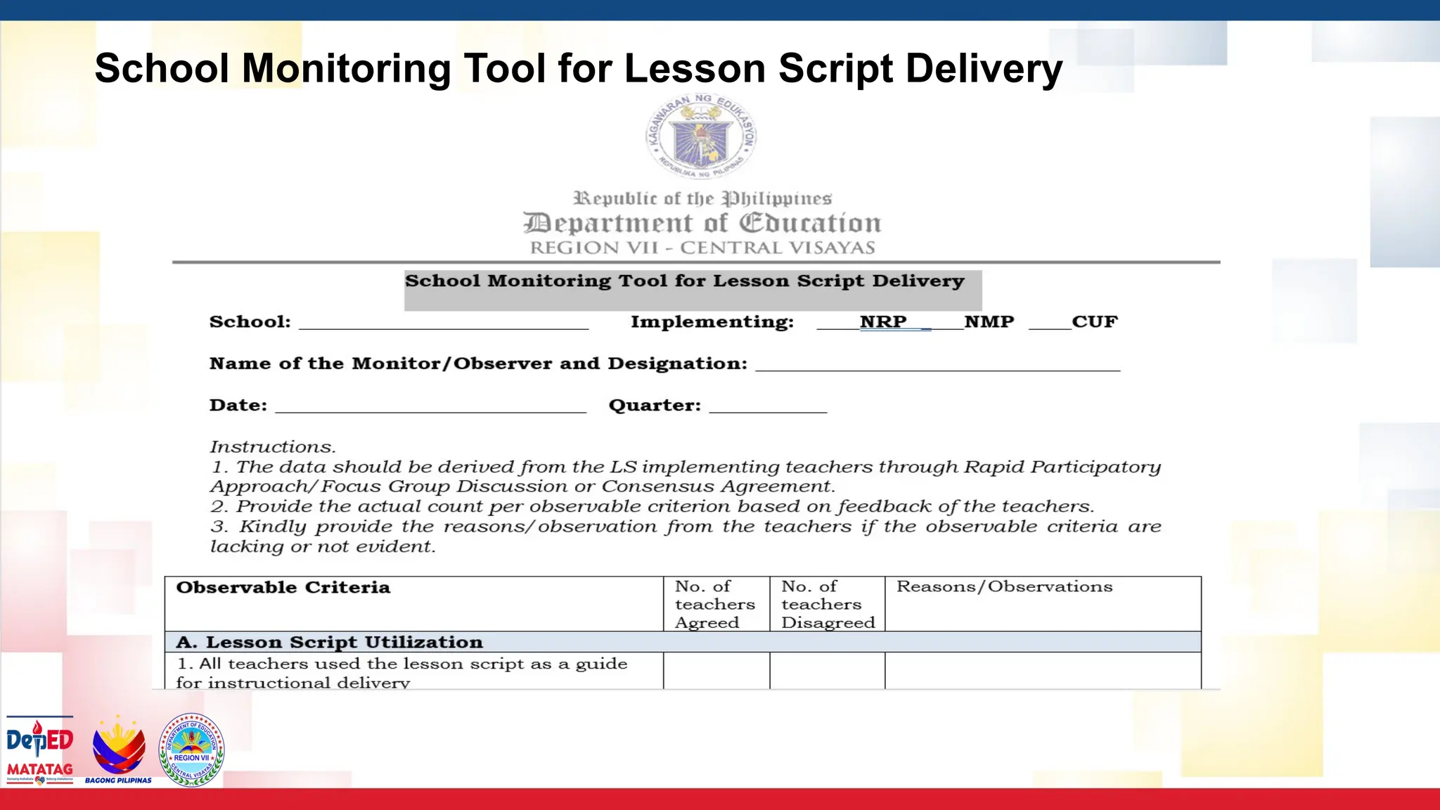 School Monitoring Tool for Lesson Script Delivery
 
