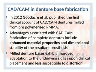 Denture base resins- Dental materials prosthodontics | PPTX