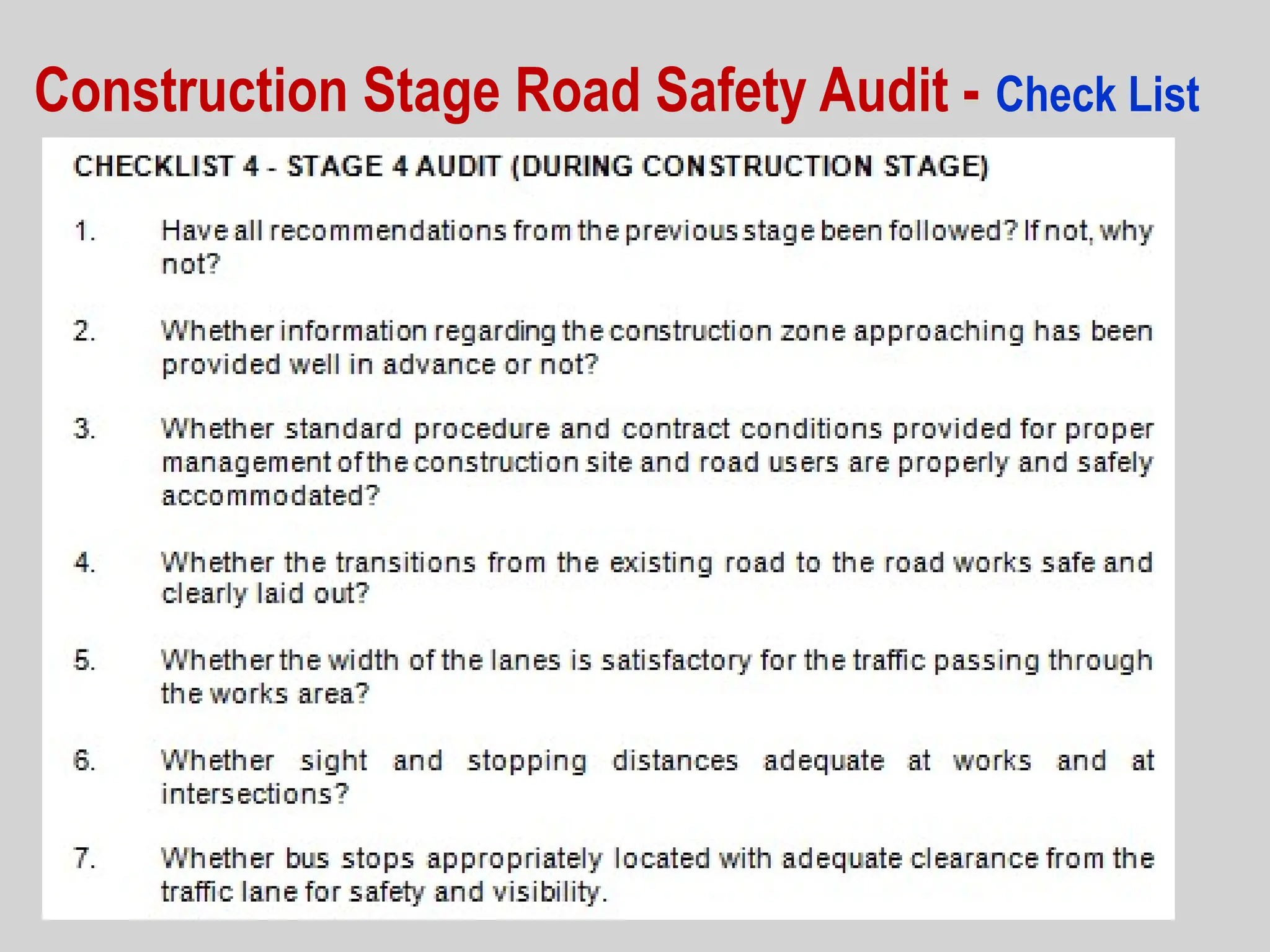 Road Safety Audit at a Construction Stage | PPT