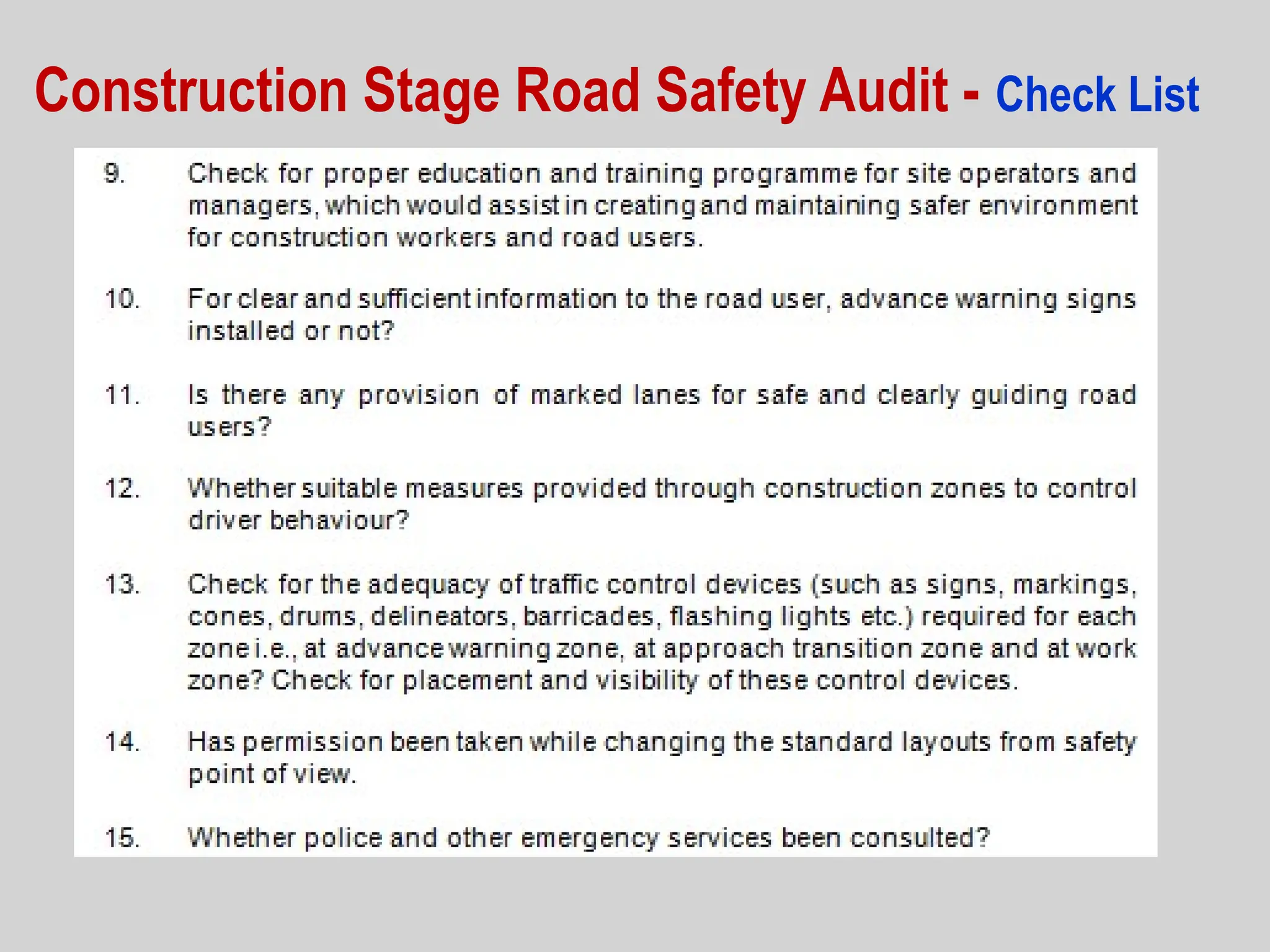 Road Safety Audit at a Construction Stage | PPT