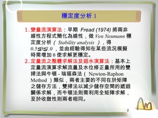 2
ȷ 1
1.׃㷨 Fread (1974) ɷ
Էʽ龀ԣ Von Neumann 
ȷ Stability analysis 
0.5Q
ȨQ
1.0 Kɽ֪ĳЩrģM
r  ʹ
2.֮wⷨޒˮ㷨
ˮλõp
߷cţD - ɭ Newton-Raphon
Method ƣҪĲͬ춾
֮淽p߷Ԝpكgfޒ
PS⣬ţDtȫ⣬
ՔԄtͬ
 