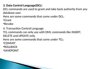 PPt on MY SQL basics and its types with examples | PPT