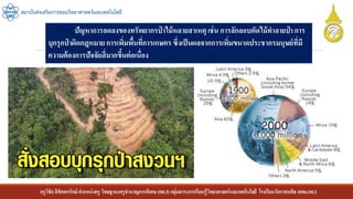 ครูวิชัยลิขิตพรรักษ์ ตาแหน่งครู วิทยฐานะครูชานาญการพิเศษ(คศ.3)กลุ่มสาระการเรียนรู้วิทยาศาสตร์และเทคโนโลยี โรงเรียนวัดราชบพิธ สพม.กท.1
สถาบันส่งเสริมการสอนวิทยาศาสตร์และเทคโนโลยี
ปัญหาการลดลงของทรัพยากรป่ าไม้หลายสาเหตุ เช่น การลักลอบตัดไม้ทาลายป่ าการ
บุกรุกป่ าผิดกฎหมายการเพิ่มพื้นที่การเกษตร ซึ่งเป็นผลจากการเพิ่มขนาดประชากรมนุษย์ที่มี
ความต้องการปัจจัยสี่มากขึ้นต่อเนื่อง
 