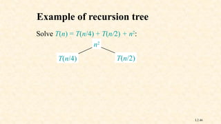 L2.46
Example of recursion tree
T(n/4) T(n/2)
n2
Solve T(n) = T(n/4) + T(n/2) + n2
:
 