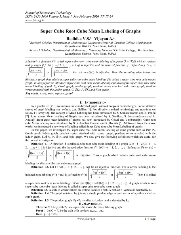 Super Cube Root Cube Mean Labeling of Graphs | PDF