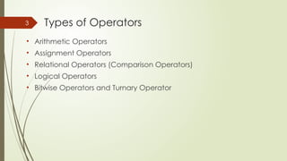 Operators in c++ programming types of variables | PPT