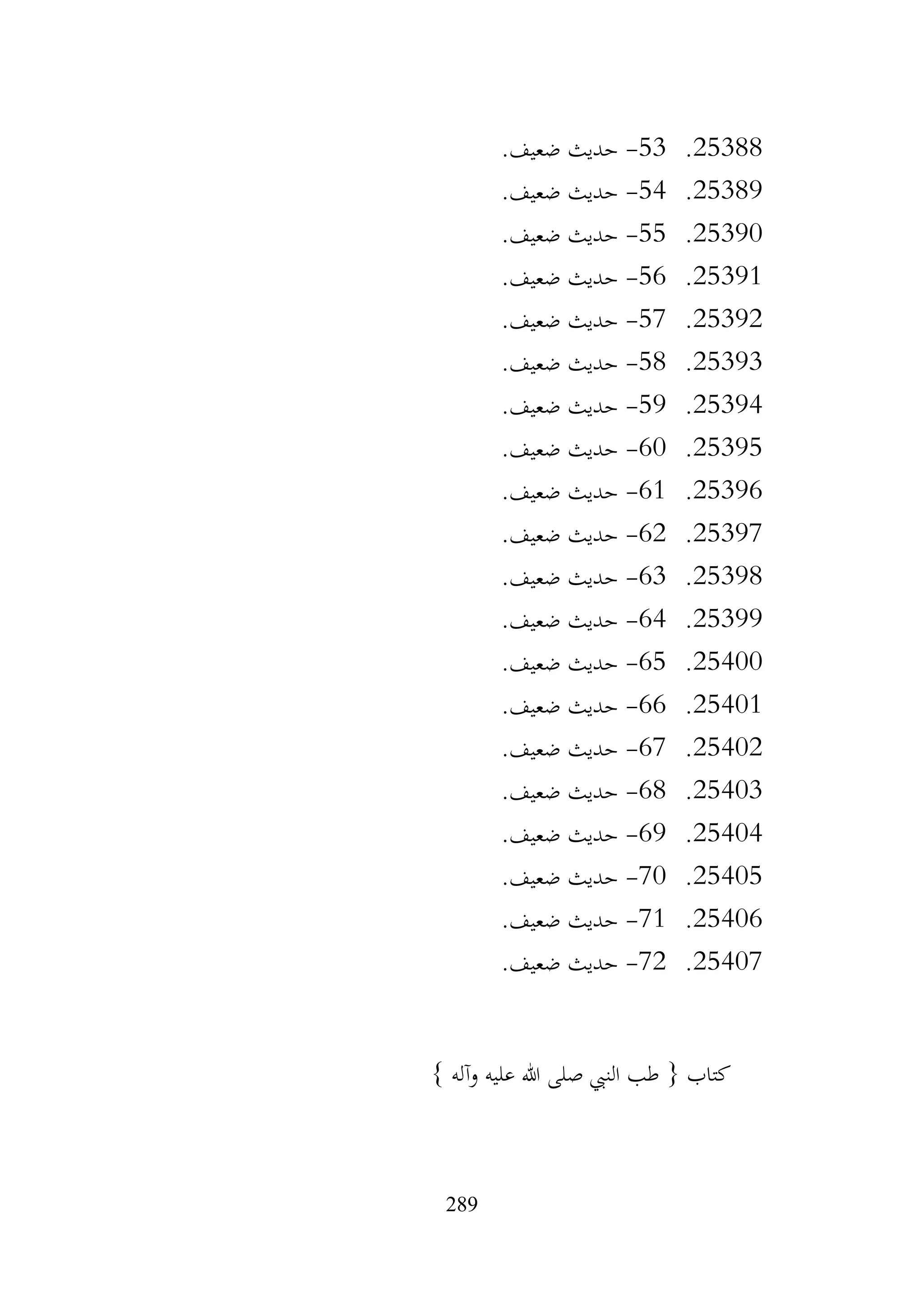 289
25388
.
53
-
.‫ضعيف‬ ‫حديث‬
25389
.
54
-
.‫ضعيف‬ ‫حديث‬
25390
.
55
-
‫حديث‬
.‫ضعيف‬
25391
.
56
-
.‫ضعيف‬ ‫حديث‬
25392
.
57
-
.‫ضعيف‬ ‫حديث‬
25393
.
58
-
.‫ضعيف‬ ‫حديث‬
25394
.
59
-
.‫ضعيف‬ ‫حديث‬
25395
.
60
-
.‫ضعيف‬ ‫حديث‬
25396
.
61
-
.‫ضعيف‬ ‫حديث‬
25397
.
62
-
.‫ضعيف‬ ‫حديث‬
25398
.
63
-
.‫ضعيف‬ ‫حديث‬
25399
.
64
-
.‫ضعيف‬ ‫حديث‬
25400
.
65
-
.‫ضعيف‬ ‫حديث‬
25401
.
66
-
.‫ضعيف‬ ‫حديث‬
25402
.
67
-
.‫ضعيف‬ ‫حديث‬
25403
.
68
-
.‫ضعيف‬ ‫حديث‬
25404
.
69
-
.‫ضعيف‬ ‫حديث‬
25405
.
70
-
.‫ضعيف‬ ‫حديث‬
25406
.
71
-
.‫ضعيف‬ ‫حديث‬
25407
.
72
-
.‫ضعيف‬ ‫حديث‬
} ‫وآله‬ ‫عليه‬ ‫هللا‬ ‫صلى‬ ‫النيب‬ ‫طب‬ { ‫كتاب‬
 
