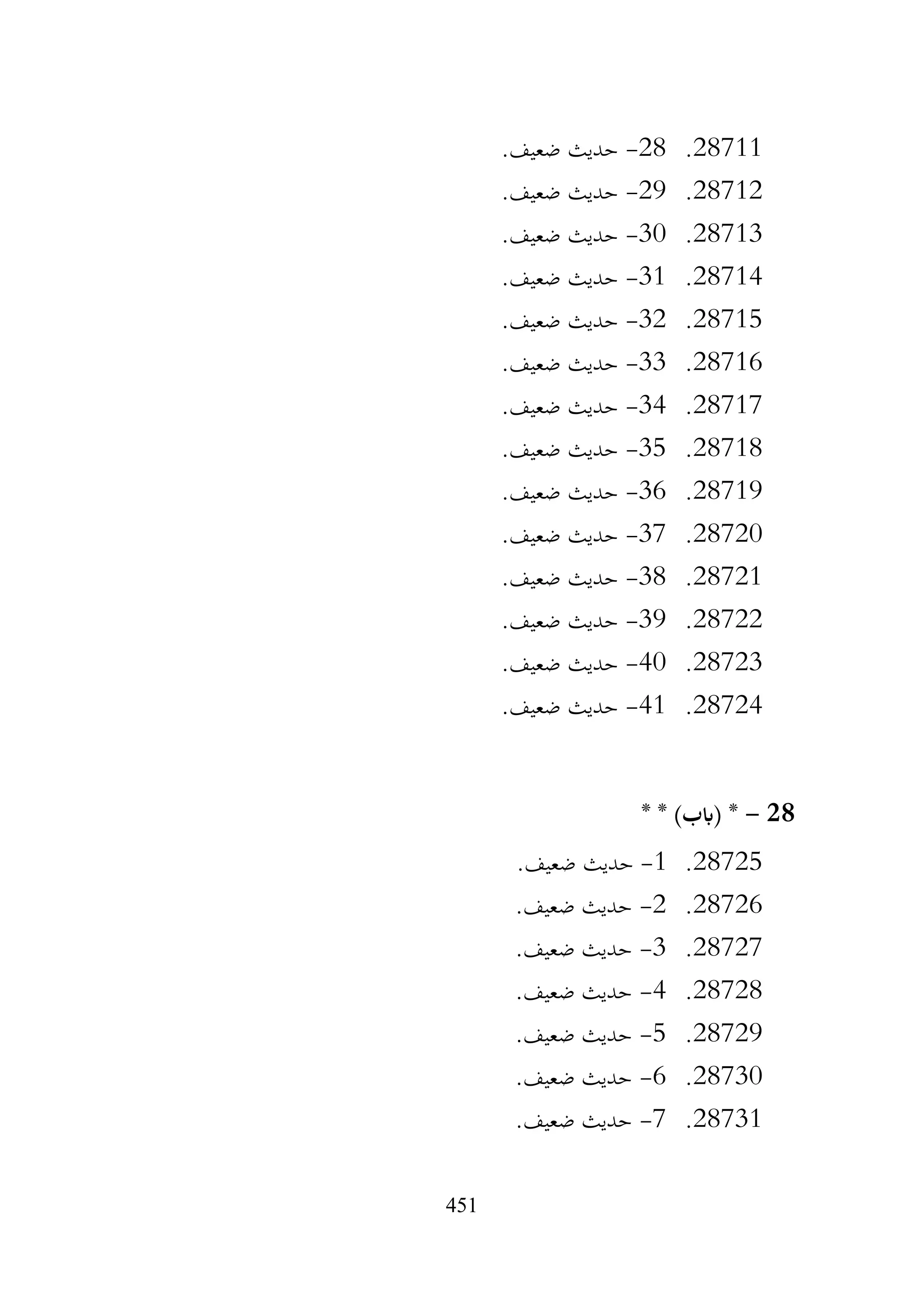 451
28711
.
28
-
.‫ضعيف‬ ‫حديث‬
28712
.
29
-
.‫ضعيف‬ ‫حديث‬
28713
.
30
-
.‫ضعيف‬ ‫حديث‬
28714
.
31
-
.‫ضعيف‬ ‫حديث‬
28715
.
32
-
.‫ضعيف‬ ‫حديث‬
28716
.
33
-
.‫ضعيف‬ ‫حديث‬
28717
.
34
-
.‫ضعيف‬ ‫حديث‬
28718
.
35
-
.‫ضعيف‬ ‫حديث‬
28719
.
36
-
.‫ضعيف‬ ‫حديث‬
28720
.
37
-
.‫ضعيف‬ ‫حديث‬
28721
.
38
-
.‫ضعيف‬ ‫حديث‬
28722
.
39
-
.‫ضعيف‬ ‫حديث‬
28723
.
40
-
.‫ضعيف‬ ‫حديث‬
28724
.
41
-
.‫ضعيف‬ ‫حديث‬
28
-
*
* * )‫(ابب‬
28725
.
1
-
.‫ضعيف‬ ‫حديث‬
28726
.
2
-
.‫ضعيف‬ ‫حديث‬
28727
.
3
-
.‫ضعيف‬ ‫حديث‬
28728
.
4
-
.‫ضعيف‬ ‫حديث‬
28729
.
5
-
.‫ضعيف‬ ‫حديث‬
28730
.
6
-
.‫ضعيف‬ ‫حديث‬
28731
.
7
-
.‫ضعيف‬ ‫حديث‬
 