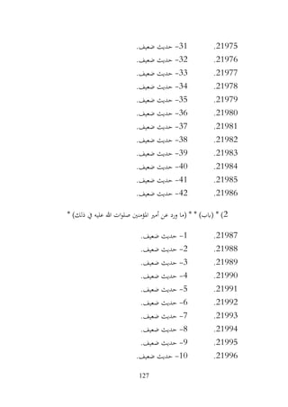 127
21975
.
31
-
.‫ضعيف‬ ‫حديث‬
21976
.
32
-
.‫ضعيف‬ ‫حديث‬
21977
.
33
-
.‫ضعيف‬ ‫حديث‬
21978
.
34
-
.‫ضعيف‬ ‫حديث‬
21979
.
35
-
.‫ضعيف‬ ‫حديث‬
21980
.
36
-
.‫ضعيف‬ ‫حديث‬
21981
.
37
-
.‫ضعيف‬ ‫حديث‬
21982
.
38
-
.‫ضعيف‬ ‫حديث‬
21983
.
39
-
.‫ضعيف‬ ‫حديث‬
21984
.
40
-
.‫ضعيف‬ ‫حديث‬
21985
.
41
-
.‫ضعيف‬ ‫حديث‬
21986
.
42
-
.‫ضعيف‬ ‫حديث‬
2
* )‫ذلك‬ ‫يف‬ ‫عليه‬ ‫هللا‬ ‫ات‬‫و‬‫صل‬ ‫املؤمنني‬ ‫أمري‬ ‫عن‬ ‫ورد‬ ‫(ما‬ * * )‫(ابب‬ * )
21987
.
1
-
.‫ضعيف‬ ‫حديث‬
21988
.
2
-
.‫ضعيف‬ ‫حديث‬
21989
.
3
-
.‫ضعيف‬ ‫حديث‬
21990
.
4
-
.‫ضعيف‬ ‫حديث‬
21991
.
5
-
.‫ضعيف‬ ‫حديث‬
21992
.
6
-
.‫ضعيف‬ ‫حديث‬
21993
.
7
-
.‫ضعيف‬ ‫حديث‬
21994
.
8
-
.‫ضعيف‬ ‫حديث‬
21995
.
9
-
.‫ضعيف‬ ‫حديث‬
21996
.
10
-
.‫ضعيف‬ ‫حديث‬
 