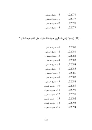 132
22076
.
5
-
.‫ضعيف‬ ‫حديث‬
22077
.
6
-
.‫ضعيف‬ ‫حديث‬
22078
.
7
-
.‫ضعيف‬ ‫حديث‬
22079
.
8
-
.‫ضعيف‬ ‫حديث‬
(
10
* )‫السالم‬ ‫عليه‬ ‫القائم‬ ‫على‬ ‫عليهما‬ ‫هللا‬ ‫صلوات‬ ‫العسكريني‬ ‫(نص‬ * )‫(ابب‬ )
22080
.
1
-
.‫ضعيف‬ ‫حديث‬
22081
.
2
-
.‫ضعيف‬ ‫حديث‬
22082
.
3
-
.‫ضعيف‬ ‫حديث‬
22083
.
4
-
.‫ضعيف‬ ‫حديث‬
22084
.
5
-
.‫ضعيف‬ ‫حديث‬
22085
.
6
-
.‫ضعيف‬ ‫حديث‬
22086
.
7
-
.‫ضعيف‬ ‫حديث‬
22087
.
8
-
.‫ضعيف‬ ‫حديث‬
22088
.
9
-
.‫ضعيف‬ ‫حديث‬
22089
.
10
-
.‫ضعيف‬ ‫حديث‬
22090
.
11
-
.‫ضعيف‬ ‫حديث‬
22091
.
12
-
.‫ضعيف‬ ‫حديث‬
22092
.
13
-
.‫ضعيف‬ ‫حديث‬
22093
.
14
-
.‫ضعيف‬ ‫حديث‬
22094
.
15
-
.‫ضعيف‬ ‫حديث‬
 