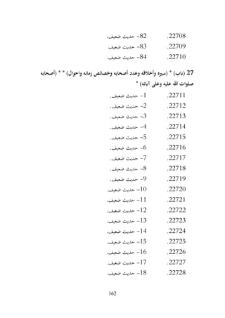 162
22708
.
82
-
.‫ضعيف‬ ‫حديث‬
22709
.
83
-
‫ضعيف‬ ‫حديث‬
22710
.
84
-
.‫ضعيف‬ ‫حديث‬
27
‫(أصحابه‬ * * )‫واحوال‬ ‫زمانه‬ ‫وخصائص‬ ‫أصحابه‬ ‫وعدد‬ ‫وأخالقه‬ ‫(سريه‬ * )‫(ابب‬
* )‫آابئه‬ ‫وعلى‬ ‫عليه‬ ‫هللا‬ ‫صلوات‬
22711
.
1
-
.‫ضعيف‬ ‫حديث‬
22712
.
2
-
.‫ضعيف‬ ‫حديث‬
22713
.
3
-
.‫ضعيف‬ ‫حديث‬
22714
.
4
-
.‫ضعيف‬ ‫حديث‬
22715
.
5
-
.‫ضعيف‬ ‫حديث‬
22716
.
6
-
.‫ضعيف‬ ‫حديث‬
22717
.
7
-
.‫ضعيف‬ ‫حديث‬
22718
.
8
-
.‫ضعيف‬ ‫حديث‬
22719
.
9
-
.‫ضعيف‬ ‫حديث‬
22720
.
10
-
.‫ضعيف‬ ‫حديث‬
22721
.
11
-
.‫ضعيف‬ ‫حديث‬
22722
.
12
-
.‫ضعيف‬ ‫حديث‬
22723
.
13
-
.‫ضعيف‬ ‫حديث‬
22724
.
14
-
.‫ضعيف‬ ‫حديث‬
22725
.
15
-
.‫ضعيف‬ ‫حديث‬
22726
.
16
-
.‫ضعيف‬ ‫حديث‬
22727
.
17
-
.‫ضعيف‬ ‫حديث‬
22728
.
18
-
.‫ضعيف‬ ‫حديث‬
 