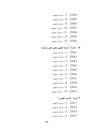 200
23554
.
7
-
.‫ضعيف‬ ‫حديث‬
23555
.
8
-
.‫ضعيف‬ ‫حديث‬
23556
.
9
-
.‫ضعيف‬ ‫حديث‬
23557
.
10
-
.‫ضعيف‬ ‫حديث‬
23558
.
11
-
‫حديث‬
.‫ضعيف‬
23559
.
12
-
.‫ضعيف‬ ‫حديث‬
23560
.
13
-
.‫ضعيف‬ ‫حديث‬
6
-
)‫وسجني‬ ‫عليني‬ ‫ومعىن‬ ‫املنتهى‬ ‫(سدرة‬ * )‫(ابب‬
23561
.
1
-
.‫ضعيف‬ ‫حديث‬
23562
.
2
-
.‫ضعيف‬ ‫حديث‬
23563
.
3
-
.‫ضعيف‬ ‫حديث‬
23564
.
4
-
.‫ضعيف‬ ‫حديث‬
23565
.
5
-
.‫ضعيف‬ ‫حديث‬
23566
.
6
-
.‫ضعيف‬ ‫حديث‬
23567
.
7
-
.‫ضعيف‬ ‫حديث‬
23568
.
8
-
.‫ضعيف‬ ‫حديث‬
23569
.
9
-
.‫ضعيف‬ ‫حديث‬
23570
.
10
-
.‫ضعيف‬ ‫حديث‬
7
‫(البيت‬ * )‫(ابب‬
* )‫املعمور‬
23571
.
1
-
.‫ضعيف‬ ‫حديث‬
23572
.
2
-
.‫ضعيف‬ ‫حديث‬
23573
.
3
-
.‫ضعيف‬ ‫حديث‬
23574
.
4
-
.‫ضعيف‬ ‫حديث‬
 