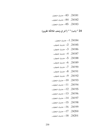 230
24181
.
83
-
‫ضعيف‬ ‫حديث‬
24182
.
84
-
.‫ضعيف‬ ‫حديث‬
24183
.
85
-
.‫ضعيف‬ ‫حديث‬
24
)‫املقربني‬ ‫املالئكة‬ ‫وصف‬ ‫يف‬ ‫(آخر‬ * * )‫(ابب‬ *
24184
.
1
-
.‫ضعيف‬ ‫حديث‬
24185
.
2
-
.‫ضعيف‬ ‫حديث‬
24186
.
3
-
.‫ضعيف‬ ‫حديث‬
24187
.
4
-
.‫ضعيف‬ ‫حديث‬
24188
.
5
-
.‫ضعيف‬ ‫حديث‬
24189
.
6
-
.‫ضعيف‬ ‫حديث‬
24190
.
7
-
.‫ضعيف‬ ‫حديث‬
24191
.
8
-
.‫ضعيف‬ ‫حديث‬
24192
.
9
-
.‫ضعيف‬ ‫حديث‬
24193
.
10
-
.‫ضعيف‬ ‫حديث‬
24194
.
11
-
.‫ضعيف‬ ‫حديث‬
24195
.
12
-
.‫ضعيف‬ ‫حديث‬
24196
.
13
-
.‫ضعيف‬ ‫حديث‬
24197
.
14
-
.‫ضعيف‬ ‫حديث‬
24198
.
15
-
.‫ضعيف‬ ‫حديث‬
24199
.
16
-
.‫ضعيف‬ ‫حديث‬
24200
.
17
-
.‫ضعيف‬ ‫حديث‬
24201
.
18
-
.‫ضعيف‬ ‫حديث‬
 