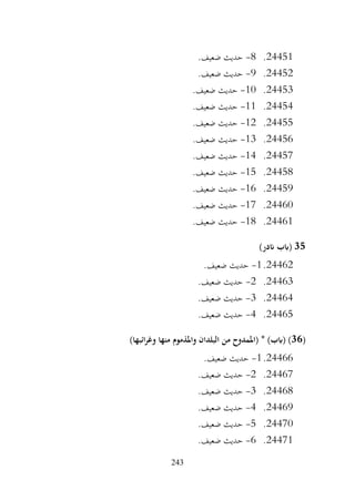 243
24451
.
8
-
.‫ضعيف‬ ‫حديث‬
24452
.
9
-
.‫ضعيف‬ ‫حديث‬
24453
.
10
-
.‫ضعيف‬ ‫حديث‬
24454
.
11
-
.‫ضعيف‬ ‫حديث‬
24455
.
12
-
.‫ضعيف‬ ‫حديث‬
24456
.
13
-
.‫ضعيف‬ ‫حديث‬
24457
.
14
-
.‫ضعيف‬ ‫حديث‬
24458
.
15
-
.‫ضعيف‬ ‫حديث‬
24459
.
16
-
.‫ضعيف‬ ‫حديث‬
24460
.
17
-
.‫ضعيف‬ ‫حديث‬
24461
.
18
-
.‫ضعيف‬ ‫حديث‬
35
)‫اندر‬ ‫(ابب‬
24462
.
1
-
.‫ضعيف‬ ‫حديث‬
24463
.
2
-
.‫ضعيف‬ ‫حديث‬
24464
.
3
-
.‫ضعيف‬ ‫حديث‬
24465
.
4
-
.‫ضعيف‬ ‫حديث‬
(
36
)‫ائبها‬‫ر‬‫وغ‬ ‫منها‬ ‫واملذموم‬ ‫البلدان‬ ‫من‬ ‫(املمدوح‬ * )‫(ابب‬ )
24466
.
1
-
.‫ضعيف‬ ‫حديث‬
24467
.
2
-
.‫ضعيف‬ ‫حديث‬
24468
.
3
-
.‫ضعيف‬ ‫حديث‬
24469
.
4
-
.‫ضعيف‬ ‫حديث‬
24470
.
5
-
.‫ضعيف‬ ‫حديث‬
24471
.
6
-
.‫ضعيف‬ ‫حديث‬
 