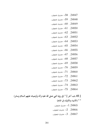 261
24847
.
58
-
.‫ضعيف‬ ‫حديث‬
24848
.
59
-
.‫ضعيف‬ ‫حديث‬
24849
.
60
-
.‫ضعيف‬ ‫حديث‬
24850
.
61
-
.‫ضعيف‬ ‫حديث‬
24851
.
62
-
.‫ضعيف‬ ‫حديث‬
24852
.
63
-
.‫ضعيف‬ ‫حديث‬
24853
.
64
-
.‫ضعيف‬ ‫حديث‬
24854
.
65
-
.‫ضعيف‬ ‫حديث‬
24855
.
66
-
.‫ضعيف‬ ‫حديث‬
24856
.
67
-
.‫ضعيف‬ ‫حديث‬
24857
.
68
-
.‫ضعيف‬ ‫حديث‬
24858
.
69
-
.‫ضعيف‬ ‫حديث‬
24859
.
70
-
.‫ضعيف‬ ‫حديث‬
24860
.
71
-
.‫ضعيف‬ ‫حديث‬
24861
.
72
-
.‫ضعيف‬ ‫حديث‬
24862
.
73
-
.‫ضعيف‬ ‫حديث‬
24863
.
74
-
.‫ضعيف‬ ‫حديث‬
24864
.
75
-
.‫ضعيف‬ ‫حديث‬
{
45
)‫وسائر‬ ‫السالم‬ ‫عليهم‬ ‫وأوصيائه‬ ‫وآله‬ ‫عليه‬ ‫هللا‬ ‫صلى‬ ‫النيب‬ ‫رؤية‬ ‫(يف‬ * } ‫آخر‬ ‫ابب‬
)‫املنام‬ ‫يف‬ ‫واالولياء‬ ‫(االنبياء‬ * *
24865
.
1
-
.‫ضعيف‬ ‫حديث‬
24866
.
2
-
.‫ضعيف‬ ‫حديث‬
24867
.
3
-
.‫ضعيف‬ ‫حديث‬
 