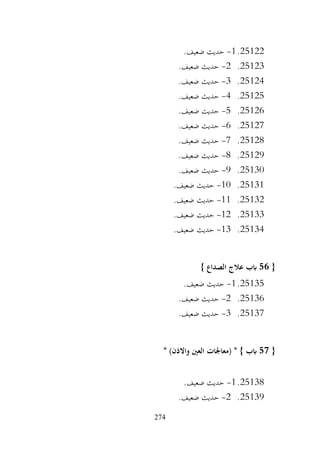 274
25122
.
1
-
.‫ضعيف‬ ‫حديث‬
25123
.
2
-
.‫ضعيف‬ ‫حديث‬
25124
.
3
-
.‫ضعيف‬ ‫حديث‬
25125
.
4
-
.‫ضعيف‬ ‫حديث‬
25126
.
5
-
.‫ضعيف‬ ‫حديث‬
25127
.
6
-
.‫ضعيف‬ ‫حديث‬
25128
.
7
-
.‫ضعيف‬ ‫حديث‬
25129
.
8
-
.‫ضعيف‬ ‫حديث‬
25130
.
9
-
.‫ضعيف‬ ‫حديث‬
25131
.
10
-
.‫ضعيف‬ ‫حديث‬
25132
.
11
-
.‫ضعيف‬ ‫حديث‬
25133
.
12
-
.‫ضعيف‬ ‫حديث‬
25134
.
13
-
.‫ضعيف‬ ‫حديث‬
{
56
} ‫الصداع‬ ‫عالج‬ ‫ابب‬
25135
.
1
-
.‫ضعيف‬ ‫حديث‬
25136
.
2
-
.‫ضعيف‬ ‫حديث‬
25137
.
3
-
.‫ضعيف‬ ‫حديث‬
{
57
‫العني‬ ‫(معاجلات‬ * } ‫ابب‬
* )‫واالذن‬
25138
.
1
-
.‫ضعيف‬ ‫حديث‬
25139
.
2
-
.‫ضعيف‬ ‫حديث‬
 