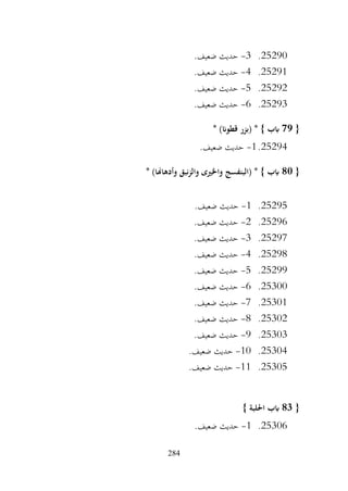284
25290
.
3
-
.‫ضعيف‬ ‫حديث‬
25291
.
4
-
.‫ضعيف‬ ‫حديث‬
25292
.
5
-
.‫ضعيف‬ ‫حديث‬
25293
.
6
-
.‫ضعيف‬ ‫حديث‬
{
79
* )‫قطوان‬ ‫(بزر‬ * } ‫ابب‬
25294
.
1
-
.‫ضعيف‬ ‫حديث‬
{
80
* )‫وأدهاهنا‬ ‫نبق‬‫ز‬‫وال‬ ‫واخلريى‬ ‫(البنفسج‬ * } ‫ابب‬
25295
.
1
-
.‫ضعيف‬ ‫حديث‬
25296
.
2
-
.‫ضعيف‬ ‫حديث‬
25297
.
3
-
.‫ضعيف‬ ‫حديث‬
25298
.
4
-
.‫ضعيف‬ ‫حديث‬
25299
.
5
-
.‫ضعيف‬ ‫حديث‬
25300
.
6
-
.‫ضعيف‬ ‫حديث‬
25301
.
7
-
.‫ضعيف‬ ‫حديث‬
25302
.
8
-
.‫ضعيف‬ ‫حديث‬
25303
.
9
-
.‫ضعيف‬ ‫حديث‬
25304
.
10
-
.‫ضعيف‬ ‫حديث‬
25305
.
11
-
.‫ضعيف‬ ‫حديث‬
{
83
} ‫احللبة‬ ‫ابب‬
25306
.
1
-
.‫ضعيف‬ ‫حديث‬
 