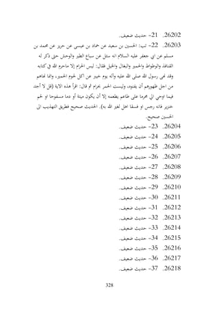 328
26202
.
21
-
.‫ضعيف‬ ‫حديث‬
26203
.
22
-
‫بن‬ ‫حممد‬ ‫عن‬ ‫يز‬‫ر‬‫ح‬ ‫عن‬ ‫عيسى‬ ‫بن‬ ‫محاد‬ ‫عن‬ ‫سعيد‬ ‫بن‬ ‫احلسني‬ :‫تب‬
‫له‬ ‫ذكر‬ ‫حىت‬ ‫الوحش‬‫و‬ ‫الطري‬ ‫سباع‬ ‫عن‬ ‫سئل‬ ‫انه‬ ‫السالم‬ ‫عليه‬ ‫جعفر‬ ‫ايب‬ ‫عن‬ ‫مسلم‬
‫كتابه‬‫يف‬ ‫هللا‬ ‫ماحرم‬ ‫إال‬ ‫ام‬‫ر‬‫احل‬ ‫ليس‬ :‫فقال‬ ‫اخليل‬‫و‬ ‫البغال‬‫و‬ ‫احلمري‬‫و‬ ‫اط‬‫و‬‫الوط‬‫و‬ ‫القنافذ‬
‫ا‬ ‫عن‬ ‫خيرب‬ ‫يوم‬ ‫وآله‬ ‫عليه‬ ‫هللا‬ ‫صلى‬ ‫هللا‬ ‫رسول‬ ‫هنى‬ ‫وقد‬
‫هناهم‬ ‫امنا‬‫و‬ ،‫احلمري‬ ‫حلوم‬ ‫كل‬
‫أجد‬ ‫ال‬ ‫(قل‬ ‫االية‬ ‫هذه‬ ‫أ‬‫ر‬‫اق‬ :‫قال‬ ‫مث‬ ‫ام‬‫ر‬‫حب‬ ‫احلمر‬ ‫ليست‬‫و‬ ،‫يفنوه‬ ‫أن‬ ‫ظهورهم‬ ‫اجل‬ ‫من‬
‫حلم‬ ‫او‬ ‫مسفوحا‬ ‫دما‬ ‫أو‬ ‫ميتة‬ ‫يكون‬ ‫أن‬ ‫إال‬ ‫يطعمه‬ ‫طاعم‬ ‫على‬ ‫حمرما‬ ‫ايل‬ ‫اوحي‬ ‫فيما‬
‫اىل‬ ‫التهذيب‬ ‫يق‬‫ر‬‫فط‬ ‫صحيح‬ ‫احلديث‬ .)‫به‬ ‫هللا‬ ‫لغري‬ ‫اهل‬ ‫فسقا‬ ‫او‬ ‫رجس‬ ‫فانه‬ ‫ير‬‫ز‬‫خن‬
‫احلس‬
.‫صحيح‬ ‫ني‬
26204
.
23
-
.‫ضعيف‬ ‫حديث‬
26205
.
24
-
.‫ضعيف‬ ‫حديث‬
26206
.
25
-
.‫ضعيف‬ ‫حديث‬
26207
.
26
-
.‫ضعيف‬ ‫حديث‬
26208
.
27
-
.‫ضعيف‬ ‫حديث‬
26209
.
28
-
.‫ضعيف‬ ‫حديث‬
26210
.
29
-
.‫ضعيف‬ ‫حديث‬
26211
.
30
-
.‫ضعيف‬ ‫حديث‬
26212
.
31
-
.‫ضعيف‬ ‫حديث‬
26213
.
32
-
.‫ضعيف‬ ‫حديث‬
26214
.
33
-
.‫ضعيف‬ ‫حديث‬
26215
.
34
-
.‫ضعيف‬ ‫حديث‬
26216
.
35
-
.‫ضعيف‬ ‫حديث‬
26217
.
36
-
.‫ضعيف‬ ‫حديث‬
26218
.
37
-
.‫ضعيف‬ ‫حديث‬
 