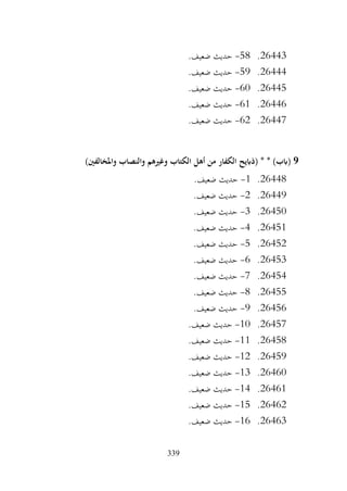 339
26443
.
58
-
.‫ضعيف‬ ‫حديث‬
26444
.
59
-
.‫ضعيف‬ ‫حديث‬
26445
.
60
-
.‫ضعيف‬ ‫حديث‬
26446
.
61
-
.‫ضعيف‬ ‫حديث‬
26447
.
62
-
.‫ضعيف‬ ‫حديث‬
9
‫أهل‬ ‫من‬ ‫الكفار‬ ‫(ذابيح‬ * * )‫(ابب‬
)‫واملخالفني‬ ‫والنصاب‬ ‫وغريهم‬ ‫الكتاب‬
26448
.
1
-
.‫ضعيف‬ ‫حديث‬
26449
.
2
-
.‫ضعيف‬ ‫حديث‬
26450
.
3
-
.‫ضعيف‬ ‫حديث‬
26451
.
4
-
.‫ضعيف‬ ‫حديث‬
26452
.
5
-
.‫ضعيف‬ ‫حديث‬
26453
.
6
-
.‫ضعيف‬ ‫حديث‬
26454
.
7
-
.‫ضعيف‬ ‫حديث‬
26455
.
8
-
.‫ضعيف‬ ‫حديث‬
26456
.
9
-
.‫ضعيف‬ ‫حديث‬
26457
.
10
-
.‫ضعيف‬ ‫حديث‬
26458
.
11
-
.‫ضعيف‬ ‫حديث‬
26459
.
12
-
.‫ضعيف‬ ‫حديث‬
26460
.
13
-
.‫ضعيف‬ ‫حديث‬
26461
.
14
-
.‫ضعيف‬ ‫حديث‬
26462
.
15
-
.‫ضعيف‬ ‫حديث‬
26463
.
16
-
.‫ضعيف‬ ‫حديث‬
 