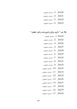 347
26620
.
3
-
.‫ضعيف‬ ‫حديث‬
26621
.
4
-
.‫ضعيف‬ ‫حديث‬
26622
.
5
-
.‫ضعيف‬ ‫حديث‬
26623
.
6
-
.‫ضعيف‬ ‫حديث‬
16
* )‫الطعام‬ ‫وألوان‬ ‫والشورابجات‬ ‫واملرق‬ ‫يد‬‫ر‬‫(الث‬ * ‫ابب‬
26624
.
1
-
.‫ضعيف‬ ‫حديث‬
26625
.
2
-
.‫ضعيف‬ ‫حديث‬
26626
.
3
-
.‫ضعيف‬ ‫حديث‬
26627
.
4
-
.‫ضعيف‬ ‫حديث‬
26628
.
5
-
.‫ضعيف‬ ‫حديث‬
26629
.
6
-
.‫ضعيف‬ ‫حديث‬
26630
.
7
-
.‫ضعيف‬ ‫حديث‬
26631
.
8
-
.‫ضعيف‬ ‫حديث‬
26632
.
9
-
.‫ضعيف‬ ‫حديث‬
26633
.
10
-
.‫ضعيف‬ ‫حديث‬
26634
.
11
-
.‫ضعيف‬ ‫حديث‬
26635
.
12
-
.‫ضعيف‬ ‫حديث‬
26636
.
13
-
.‫ضعيف‬ ‫حديث‬
26637
.
14
-
.‫ضعيف‬ ‫حديث‬
26638
.
15
-
.‫ضعيف‬ ‫حديث‬
26639
.
16
-
.‫ضعيف‬ ‫حديث‬
26640
.
17
-
.‫ضعيف‬ ‫حديث‬
 