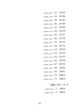 355
26785
.
53
-
.‫ضعيف‬ ‫حديث‬
26786
.
54
-
.‫ضعيف‬ ‫حديث‬
26787
.
55
-
.‫ضعيف‬ ‫حديث‬
26788
.
56
-
.‫ضعيف‬ ‫حديث‬
26789
.
57
-
.‫ضعيف‬ ‫حديث‬
26790
.
58
-
‫حديث‬
.‫ضعيف‬
26791
.
59
-
.‫ضعيف‬ ‫حديث‬
26792
.
60
-
.‫ضعيف‬ ‫حديث‬
26793
.
61
-
.‫ضعيف‬ ‫حديث‬
26794
.
62
-
.‫ضعيف‬ ‫حديث‬
26795
.
63
-
.‫ضعيف‬ ‫حديث‬
26796
.
64
-
.‫ضعيف‬ ‫حديث‬
26797
.
65
-
.‫ضعيف‬ ‫حديث‬
26798
.
66
-
.‫ضعيف‬ ‫حديث‬
26799
.
67
-
.‫ضعيف‬ ‫حديث‬
26800
.
68
-
.‫ضعيف‬ ‫حديث‬
26801
.
69
-
.‫ضعيف‬ ‫حديث‬
26802
.
70
-
.‫ضعيف‬ ‫حديث‬
26803
.
71
-
.‫ضعيف‬ ‫حديث‬
4
* )‫والطلع‬ ‫(اجلمار‬ * ‫ابب‬ .
26804
.
1
-
.‫ضعيف‬ ‫حديث‬
26805
.
2
-
.‫ضعيف‬ ‫حديث‬
 