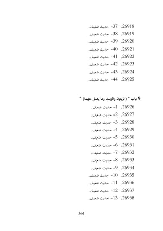 361
26918
.
37
-
.‫ضعيف‬ ‫حديث‬
26919
.
38
-
.‫ضعيف‬ ‫حديث‬
26920
.
39
-
.‫ضعيف‬ ‫حديث‬
26921
.
40
-
.‫ضعيف‬ ‫حديث‬
26922
.
41
-
.‫ضعيف‬ ‫حديث‬
26923
.
42
-
.‫ضعيف‬ ‫حديث‬
26924
.
43
-
.‫ضعيف‬ ‫حديث‬
26925
.
44
-
.‫ضعيف‬ ‫حديث‬
9
* )‫منهما‬ ‫يعمل‬ ‫وما‬ ‫يت‬‫ز‬‫وال‬ ‫يتون‬‫ز‬‫(ال‬ * ‫ابب‬
26926
.
1
-
.‫ضعيف‬ ‫حديث‬
26927
.
2
-
.‫ضعيف‬ ‫حديث‬
26928
.
3
-
.‫ضعيف‬ ‫حديث‬
26929
.
4
-
.‫ضعيف‬ ‫حديث‬
26930
.
5
-
.‫ضعيف‬ ‫حديث‬
26931
.
6
-
.‫ضعيف‬ ‫حديث‬
26932
.
7
-
.‫ضعيف‬ ‫حديث‬
26933
.
8
-
.‫ضعيف‬ ‫حديث‬
26934
.
9
-
.‫ضعيف‬ ‫حديث‬
26935
.
10
-
.‫ضعيف‬ ‫حديث‬
26936
.
11
-
.‫ضعيف‬ ‫حديث‬
26937
.
12
-
.‫ضعيف‬ ‫حديث‬
26938
.
13
-
‫حديث‬
.‫ضعيف‬
 