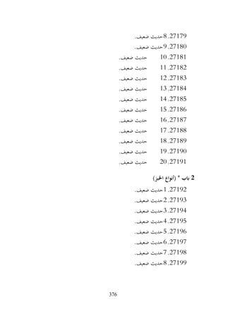 376
27179
.
8
.‫ضعيف‬ ‫حديث‬
27180
.
9
.‫ضعيف‬ ‫حديث‬
27181
.
10
.‫ضعيف‬ ‫حديث‬
27182
.
11
.‫ضعيف‬ ‫حديث‬
27183
.
12
.‫ضعيف‬ ‫حديث‬
27184
.
13
.‫ضعيف‬ ‫حديث‬
27185
.
14
.‫ضعيف‬ ‫حديث‬
27186
.
15
.‫ضعيف‬ ‫حديث‬
27187
.
16
.‫ضعيف‬ ‫حديث‬
27188
.
17
.‫ضعيف‬ ‫حديث‬
27189
.
18
.‫ضعيف‬ ‫حديث‬
27190
.
19
.‫ضعيف‬ ‫حديث‬
27191
.
20
‫حديث‬
.‫ضعيف‬
2
)‫اخلبز‬ ‫(أنواع‬ * ‫ابب‬
27192
.
1
.‫ضعيف‬ ‫حديث‬
27193
.
2
.‫ضعيف‬ ‫حديث‬
27194
.
3
.‫ضعيف‬ ‫حديث‬
27195
.
4
.‫ضعيف‬ ‫حديث‬
27196
.
5
.‫ضعيف‬ ‫حديث‬
27197
.
6
.‫ضعيف‬ ‫حديث‬
27198
.
7
.‫ضعيف‬ ‫حديث‬
27199
.
8
.‫ضعيف‬ ‫حديث‬
 