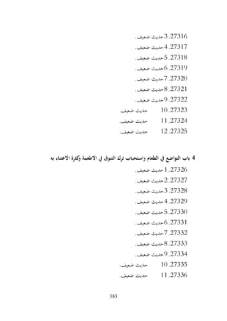 383
27316
.
3
.‫ضعيف‬ ‫حديث‬
27317
.
4
.‫ضعيف‬ ‫حديث‬
27318
.
5
.‫ضعيف‬ ‫حديث‬
27319
.
6
.‫ضعيف‬ ‫حديث‬
27320
.
7
.‫ضعيف‬ ‫حديث‬
27321
.
8
.‫ضعيف‬ ‫حديث‬
27322
.
9
.‫ضعيف‬ ‫حديث‬
27323
.
10
.‫ضعيف‬ ‫حديث‬
27324
.
11
.‫ضعيف‬ ‫حديث‬
27325
.
12
.‫ضعيف‬ ‫حديث‬
4
‫به‬ ‫االعتناء‬ ‫كثرة‬
‫و‬ ‫االطعمة‬ ‫يف‬ ‫التنوق‬ ‫ترك‬ ‫واستحباب‬ ‫الطعام‬ ‫يف‬ ‫التواضع‬ ‫ابب‬
27326
.
1
.‫ضعيف‬ ‫حديث‬
27327
.
2
.‫ضعيف‬ ‫حديث‬
27328
.
3
.‫ضعيف‬ ‫حديث‬
27329
.
4
.‫ضعيف‬ ‫حديث‬
27330
.
5
.‫ضعيف‬ ‫حديث‬
27331
.
6
.‫ضعيف‬ ‫حديث‬
27332
.
7
.‫ضعيف‬ ‫حديث‬
27333
.
8
.‫ضعيف‬ ‫حديث‬
27334
.
9
.‫ضعيف‬ ‫حديث‬
27335
.
10
.‫ضعيف‬ ‫حديث‬
27336
.
11
.‫ضعيف‬ ‫حديث‬
 