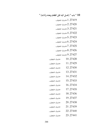 388
10
* )‫وآدابه‬ ‫وبعده‬ ‫الطعام‬ ‫قبل‬ ‫اليد‬ ‫(غسل‬ * ‫ابب‬ *
27419
.
1
.‫ضعيف‬ ‫حديث‬
27420
.
2
.‫ضعيف‬ ‫حديث‬
27421
.
3
.‫ضعيف‬ ‫حديث‬
27422
.
4
.‫ضعيف‬ ‫حديث‬
27423
.
5
.‫ضعيف‬ ‫حديث‬
27424
.
6
.‫ضعيف‬ ‫حديث‬
27425
.
7
.‫ضعيف‬ ‫حديث‬
27426
.
8
.‫ضعيف‬ ‫حديث‬
27427
.
9
.‫ضعيف‬ ‫حديث‬
27428
.
10
.‫ضعيف‬ ‫حديث‬
27429
.
11
.‫ضعيف‬ ‫حديث‬
27430
.
12
.‫ضعيف‬ ‫حديث‬
27431
.
13
.‫ضعيف‬ ‫حديث‬
27432
.
14
.‫ضعيف‬ ‫حديث‬
27433
.
15
.‫ضعيف‬ ‫حديث‬
27434
.
16
.‫ضعيف‬ ‫حديث‬
27435
.
17
.‫ضعيف‬ ‫حديث‬
27436
.
18
.‫ضعيف‬ ‫حديث‬
27437
.
19
.‫ضعيف‬ ‫حديث‬
27438
.
20
.‫ضعيف‬ ‫حديث‬
27439
.
21
.‫ضعيف‬ ‫حديث‬
27440
.
22
.‫ضعيف‬ ‫حديث‬
27441
.
23
.‫ضعيف‬ ‫حديث‬
 