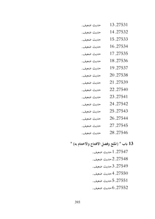 393
27531
.
13
.‫ضعيف‬ ‫حديث‬
27532
.
14
.‫ضعيف‬ ‫حديث‬
27533
.
15
.‫ضعيف‬ ‫حديث‬
27534
.
16
.‫ضعيف‬ ‫حديث‬
27535
.
17
.‫ضعيف‬ ‫حديث‬
27536
.
18
.‫ضعيف‬ ‫حديث‬
27537
.
19
.‫ضعيف‬ ‫حديث‬
27538
.
20
.‫ضعيف‬ ‫حديث‬
27539
.
21
.‫ضعيف‬ ‫حديث‬
27540
.
22
.‫ضعيف‬ ‫حديث‬
27541
.
23
.‫ضعيف‬ ‫حديث‬
27542
.
24
.‫ضعيف‬ ‫حديث‬
27543
.
25
‫حديث‬
.‫ضعيف‬
27544
.
26
.‫ضعيف‬ ‫حديث‬
27545
.
27
.‫ضعيف‬ ‫حديث‬
27546
.
28
.‫ضعيف‬ ‫حديث‬
13
* )‫به‬ ‫واالختتام‬ ‫االفتتاح‬ ‫وفضل‬ ‫(امللح‬ * ‫ابب‬
27547
.
1
.‫ضعيف‬ ‫حديث‬
27548
.
2
.‫ضعيف‬ ‫حديث‬
27549
.
3
.‫ضعيف‬ ‫حديث‬
27550
.
4
.‫ضعيف‬ ‫حديث‬
27551
.
5
.‫ضعيف‬ ‫حديث‬
27552
.
6
.‫ضعيف‬ ‫حديث‬
 