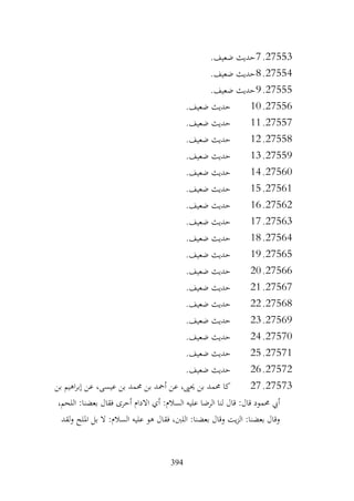 394
27553
.
7
.‫ضعيف‬ ‫حديث‬
27554
.
8
.‫ضعيف‬ ‫حديث‬
27555
.
9
.‫ضعيف‬ ‫حديث‬
27556
.
10
.‫ضعيف‬ ‫حديث‬
27557
.
11
.‫ضعيف‬ ‫حديث‬
27558
.
12
‫حديث‬
.‫ضعيف‬
27559
.
13
.‫ضعيف‬ ‫حديث‬
27560
.
14
.‫ضعيف‬ ‫حديث‬
27561
.
15
.‫ضعيف‬ ‫حديث‬
27562
.
16
.‫ضعيف‬ ‫حديث‬
27563
.
17
.‫ضعيف‬ ‫حديث‬
27564
.
18
.‫ضعيف‬ ‫حديث‬
27565
.
19
.‫ضعيف‬ ‫حديث‬
27566
.
20
.‫ضعيف‬ ‫حديث‬
27567
.
21
.‫ضعيف‬ ‫حديث‬
27568
.
22
.‫ضعيف‬ ‫حديث‬
27569
.
23
.‫ضعيف‬ ‫حديث‬
27570
.
24
.‫ضعيف‬ ‫حديث‬
27571
.
25
.‫ضعيف‬ ‫حديث‬
27572
.
26
.‫ضعيف‬ ‫حديث‬
27573
.
27
‫عن‬ ،‫عيسى‬ ‫بن‬ ‫حممد‬ ‫بن‬ ‫أمحد‬ ‫عن‬ ،‫حيىي‬ ‫بن‬ ‫حممد‬ ‫كا‬
‫بن‬ ‫اهيم‬‫ر‬‫إب‬
،‫اللحم‬ :‫بعضنا‬ ‫فقال‬ ‫أحرى‬ ‫االدام‬ ‫أي‬ :‫السالم‬ ‫عليه‬ ‫الرضا‬ ‫لنا‬ ‫قال‬ :‫قال‬ ‫حممود‬ ‫أيب‬
‫لقد‬‫و‬ ‫امللح‬ ‫بل‬ ‫ال‬ :‫السالم‬ ‫عليه‬ ‫هو‬ ‫فقال‬ ،‫اللب‬ :‫بعضنا‬ ‫وقال‬ ‫يت‬‫ز‬‫ال‬ :‫بعضنا‬ ‫وقال‬
 