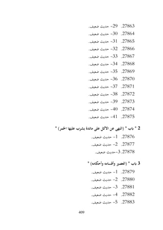 409
27863
.
29
-
.‫ضعيف‬ ‫حديث‬
27864
.
30
-
.‫ضعيف‬ ‫حديث‬
27865
.
31
-
.‫ضعيف‬ ‫حديث‬
27866
.
32
-
.‫ضعيف‬ ‫حديث‬
27867
.
33
-
.‫ضعيف‬ ‫حديث‬
27868
.
34
-
.‫ضعيف‬ ‫حديث‬
27869
.
35
-
.‫ضعيف‬ ‫حديث‬
27870
.
36
-
.‫ضعيف‬ ‫حديث‬
27871
.
37
-
.‫ضعيف‬ ‫حديث‬
27872
.
38
-
.‫ضعيف‬ ‫حديث‬
27873
.
39
-
.‫ضعيف‬ ‫حديث‬
27874
.
40
-
.‫ضعيف‬ ‫حديث‬
27875
.
41
-
.‫ضعيف‬ ‫حديث‬
2
* )‫اخلمر‬ ‫عليها‬ ‫يشرب‬ ‫مائدة‬ ‫على‬ ‫االكل‬ ‫عن‬ ‫(النهى‬ * ‫ابب‬ *
27876
.
1
-
.‫ضعيف‬ ‫حديث‬
27877
.
2
-
‫حديث‬
.‫ضعيف‬
27878
.
3
-
.‫ضعيف‬ ‫حديث‬
3
* )‫وأحكامه‬ ‫وأقسامه‬ ‫(العصري‬ * ‫ابب‬
27879
.
1
-
.‫ضعيف‬ ‫حديث‬
27880
.
2
-
.‫ضعيف‬ ‫حديث‬
27881
.
3
-
.‫ضعيف‬ ‫حديث‬
27882
.
4
-
.‫ضعيف‬ ‫حديث‬
27883
.
5
-
.‫ضعيف‬ ‫حديث‬
 