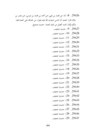 494
29626
.
8
-
‫بن‬ ‫معمر‬ ‫عن‬ ،‫عيسى‬ ‫بن‬ ‫حممد‬ ‫بن‬ ‫أمحد‬ ‫عن‬ ،‫حيىي‬ ‫بن‬ ‫حممد‬ ‫عن‬ :‫كا‬
‫فقد‬ ‫النعمة‬ ‫على‬ ‫محدهللا‬ ‫من‬ :‫يقول‬ ‫عليه‬ ‫هللا‬ ‫ات‬‫و‬‫صل‬ ‫احلسن‬ ‫أاب‬ ‫مسعت‬ :‫قال‬ ‫خالد‬
.‫صحيح‬ ‫حديث‬ .‫النعمة‬ ‫تلك‬ ‫من‬ ‫أفضل‬ ‫احلمد‬ ‫كان‬
‫و‬ ‫شكره‬
29627
.
9
-
.‫ضعيف‬ ‫حديث‬
29628
.
10
-
.‫ضعيف‬ ‫حديث‬
29629
.
11
-
.‫ضعيف‬ ‫حديث‬
29630
.
12
-
.‫ضعيف‬ ‫حديث‬
29631
.
13
-
‫حديث‬
.‫ضعيف‬
29632
.
14
-
.‫ضعيف‬ ‫حديث‬
29633
.
15
-
.‫ضعيف‬ ‫حديث‬
29634
.
16
-
.‫ضعيف‬ ‫حديث‬
29635
.
17
-
.‫ضعيف‬ ‫حديث‬
29636
.
18
-
.‫ضعيف‬ ‫حديث‬
29637
.
19
-
.‫ضعيف‬ ‫حديث‬
29638
.
20
-
.‫ضعيف‬ ‫حديث‬
29639
.
21
-
.‫ضعيف‬ ‫حديث‬
29640
.
22
-
.‫ضعيف‬ ‫حديث‬
29641
.
23
-
.‫ضعيف‬ ‫حديث‬
29642
.
24
-
.‫ضعيف‬ ‫حديث‬
29643
.
25
-
.‫ضعيف‬ ‫حديث‬
29644
.
26
-
.‫ضعيف‬ ‫حديث‬
29645
.
27
-
.‫ضعيف‬ ‫حديث‬
29646
.
28
-
.‫ضعيف‬ ‫حديث‬
29647
.
29
-
.‫ضعيف‬ ‫حديث‬
 