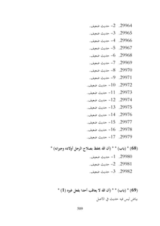 509
29964
.
2
-
.‫ضعيف‬ ‫حديث‬
29965
.
3
-
.‫ضعيف‬ ‫حديث‬
29966
.
4
-
.‫ضعيف‬ ‫حديث‬
29967
.
5
-
.‫ضعيف‬ ‫حديث‬
29968
.
6
-
.‫ضعيف‬ ‫حديث‬
29969
.
7
-
.‫ضعيف‬ ‫حديث‬
29970
.
8
-
.‫ضعيف‬ ‫حديث‬
29971
.
9
-
.‫ضعيف‬ ‫حديث‬
29972
.
10
-
.‫ضعيف‬ ‫حديث‬
29973
.
11
-
.‫ضعيف‬ ‫حديث‬
29974
.
12
-
.‫ضعيف‬ ‫حديث‬
29975
.
13
-
.‫ضعيف‬ ‫حديث‬
29976
.
14
-
.‫ضعيف‬ ‫حديث‬
29977
.
15
-
.‫ضعيف‬ ‫حديث‬
29978
.
16
-
.‫ضعيف‬ ‫حديث‬
29979
.
17
-
.‫ضعيف‬ ‫حديث‬
(
68
* )‫انه‬‫ري‬‫وج‬ ‫أوالده‬ ‫الرجل‬ ‫بصالح‬ ‫حيفظ‬ ‫هللا‬ ‫(أن‬ * * )‫(ابب‬ * )
29980
.
1
-
.‫ضعيف‬ ‫حديث‬
29981
.
2
-
.‫ضعيف‬ ‫حديث‬
29982
.
3
-
.‫ضعيف‬ ‫حديث‬
(
69
( ‫غريه‬ ‫بفعل‬ ‫أحدا‬ ‫يعاقب‬ ‫ال‬ ‫هللا‬ ‫(أن‬ * * )‫(ابب‬ * )
1
* )
‫االصل‬ ‫يف‬ ‫حديث‬ ‫فيه‬ ‫ليس‬ ‫بياض‬
 