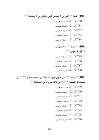 548
(
107
* " )‫يستحقه‬ ‫ال‬ ‫من‬ ‫وتكفري‬ ،‫اللعن‬ ‫يستحق‬ ‫ال‬ ‫من‬ ‫(لعن‬ " * )‫(ابب‬ )
30780
.
1
-
.‫ضعيف‬ ‫حديث‬
30781
.
2
-
.‫ضعيف‬ ‫حديث‬
30782
.
3
-
.‫ضعيف‬ ‫حديث‬
30783
.
4
-
.‫ضعيف‬ ‫حديث‬
30784
.
5
-
.‫ضعيف‬ ‫حديث‬
(
108
‫الىت‬ ‫(اخلصال‬ " * * )‫(ابب‬ * )
* " )‫املؤمن‬ ‫يف‬ ‫تكون‬ ‫ال‬
30785
.
1
-
.‫ضعيف‬ ‫حديث‬
30786
.
2
-
.‫ضعيف‬ ‫حديث‬
30787
.
3
-
.‫ضعيف‬ ‫حديث‬
30788
.
4
-
.‫ضعيف‬ ‫حديث‬
(
109
‫(وما‬ " * * " )‫البدع‬ ‫أصحاب‬ ‫من‬ ‫الشيطان‬ ‫عليهم‬ ‫استوىل‬ ‫(من‬ " * * )‫(ابب‬ * )
* " )‫الشيطان‬ ‫من‬ ‫وأهنا‬ ‫االكاذيب‬ ‫(من‬ " * * " )‫أنفسهم‬ ‫إىل‬ ‫ينسبون‬
30789
.
1
-
.‫ضعيف‬ ‫حديث‬
30790
.
2
-
.‫ضعيف‬ ‫حديث‬
30791
.
3
-
.‫ضعيف‬ ‫حديث‬
30792
.
4
-
.‫ضعيف‬ ‫حديث‬
30793
.
5
-
.‫ضعيف‬ ‫حديث‬
30794
.
6
-
.‫ضعيف‬ ‫حديث‬
30795
.
7
-
.‫ضعيف‬ ‫حديث‬
30796
.
8
-
.‫ضعيف‬ ‫حديث‬
 