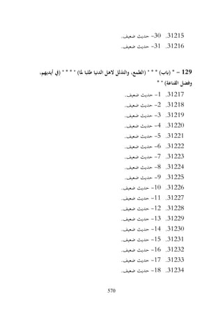 570
31215
.
30
-
.‫ضعيف‬ ‫حديث‬
31216
.
31
-
.‫ضعيف‬ ‫حديث‬
129
-
،‫أيديهم‬ ‫(يف‬ " * * " )‫ملا‬ ‫طلبا‬ ‫الدنيا‬ ‫الهل‬ ‫والتذلل‬ ،‫(الطمع‬ " * * )‫(ابب‬ *
* " )‫القناعة‬ ‫وفضل‬
31217
.
1
-
.‫ضعيف‬ ‫حديث‬
31218
.
2
-
.‫ضعيف‬ ‫حديث‬
31219
.
3
-
.‫ضعيف‬ ‫حديث‬
31220
.
4
-
.‫ضعيف‬ ‫حديث‬
31221
.
5
-
.‫ضعيف‬ ‫حديث‬
31222
.
6
-
.‫ضعيف‬ ‫حديث‬
31223
.
7
-
.‫ضعيف‬ ‫حديث‬
31224
.
8
-
.‫ضعيف‬ ‫حديث‬
31225
.
9
-
.‫ضعيف‬ ‫حديث‬
31226
.
10
-
.‫ضعيف‬ ‫حديث‬
31227
.
11
-
.‫ضعيف‬ ‫حديث‬
31228
.
12
-
.‫ضعيف‬ ‫حديث‬
31229
.
13
-
.‫ضعيف‬ ‫حديث‬
31230
.
14
-
.‫ضعيف‬ ‫حديث‬
31231
.
15
-
.‫ضعيف‬ ‫حديث‬
31232
.
16
-
.‫ضعيف‬ ‫حديث‬
31233
.
17
-
.‫ضعيف‬ ‫حديث‬
31234
.
18
-
.‫ضعيف‬ ‫حديث‬
 