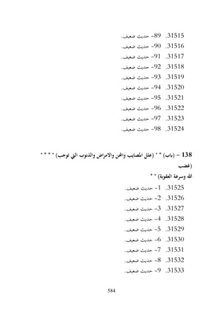 584
31515
.
89
-
.‫ضعيف‬ ‫حديث‬
31516
.
90
-
.‫ضعيف‬ ‫حديث‬
31517
.
91
-
.‫ضعيف‬ ‫حديث‬
31518
.
92
-
.‫ضعيف‬ ‫حديث‬
31519
.
93
-
.‫ضعيف‬ ‫حديث‬
31520
.
94
-
.‫ضعيف‬ ‫حديث‬
31521
.
95
-
.‫ضعيف‬ ‫حديث‬
31522
.
96
-
.‫ضعيف‬ ‫حديث‬
31523
.
97
-
.‫ضعيف‬ ‫حديث‬
31524
.
98
-
.‫ضعيف‬ ‫حديث‬
138
-
" * * " )‫توجب‬ ‫اليت‬ ‫والذنوب‬ ‫اض‬‫ر‬‫واالم‬ ‫واحملن‬ ‫املصايب‬ ‫(علل‬ " * )‫(ابب‬
‫(غضب‬
* " )‫العقوبة‬ ‫وسرعة‬ ‫هللا‬
31525
.
1
-
.‫ضعيف‬ ‫حديث‬
31526
.
2
-
.‫ضعيف‬ ‫حديث‬
31527
.
3
-
.‫ضعيف‬ ‫حديث‬
31528
.
4
-
.‫ضعيف‬ ‫حديث‬
31529
.
5
-
.‫ضعيف‬ ‫حديث‬
31530
.
6
-
.‫ضعيف‬ ‫حديث‬
31531
.
7
-
‫حديث‬
.‫ضعيف‬
31532
.
8
-
.‫ضعيف‬ ‫حديث‬
31533
.
9
-
.‫ضعيف‬ ‫حديث‬
 