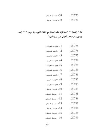 63
20773
.
38
-
.‫ضعيف‬ ‫حديث‬
20774
.
39
-
.‫ضعيف‬ ‫حديث‬
6
.
‫(بينه‬ * * " )‫جرى‬ ‫وما‬ ،‫اجلور‬ ‫خلفاء‬ ‫مع‬ ‫السالم‬ ‫عليه‬ ‫اته‬‫ر‬‫(مناظ‬ " * * )‫(ابب‬ *
* )‫يقطني‬ ‫بن‬ ‫علي‬ ‫أحوال‬ ‫بعض‬ ‫وفيه‬ ،‫وبينهم‬
20775
.
1
-
.‫ضعيف‬ ‫حديث‬
20776
.
2
-
.‫ضعيف‬ ‫حديث‬
20777
.
3
-
.‫ضعيف‬ ‫حديث‬
20778
.
4
-
.‫ضعيف‬ ‫حديث‬
20779
.
5
-
.‫ضعيف‬ ‫حديث‬
20780
.
6
-
.‫ضعيف‬ ‫حديث‬
20781
.
7
-
.‫ضعيف‬ ‫حديث‬
20782
.
8
-
.‫ضعيف‬ ‫حديث‬
20783
.
9
-
.‫ضعيف‬ ‫حديث‬
20784
.
10
-
.‫ضعيف‬ ‫حديث‬
20785
.
11
-
.‫ضعيف‬ ‫حديث‬
20786
.
12
-
.‫ضعيف‬ ‫حديث‬
20787
.
13
-
.‫ضعيف‬ ‫حديث‬
20788
.
14
-
.‫ضعيف‬ ‫حديث‬
20789
.
15
-
.‫ضعيف‬ ‫حديث‬
20790
.
16
-
.‫ضعيف‬ ‫حديث‬
 