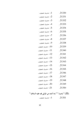 95
21330
.
1
-
.‫ضعيف‬ ‫حديث‬
21331
.
2
-
.‫ضعيف‬ ‫حديث‬
21332
.
3
-
.‫ضعيف‬ ‫حديث‬
21333
.
4
-
.‫ضعيف‬ ‫حديث‬
21334
.
5
-
.‫ضعيف‬ ‫حديث‬
21335
.
6
-
.‫ضعيف‬ ‫حديث‬
21336
.
7
-
.‫ضعيف‬ ‫حديث‬
21337
.
8
-
.‫ضعيف‬ ‫حديث‬
21338
.
9
-
.‫ضعيف‬ ‫حديث‬
21339
.
10
-
.‫ضعيف‬ ‫حديث‬
21340
.
11
-
.‫ضعيف‬ ‫حديث‬
21341
.
12
-
.‫ضعيف‬ ‫حديث‬
21342
.
13
-
.‫ضعيف‬ ‫حديث‬
21343
.
14
-
.‫ضعيف‬ ‫حديث‬
21344
.
15
-
.‫ضعيف‬ ‫حديث‬
21345
.
16
-
.‫ضعيف‬ ‫حديث‬
21346
.
17
-
.‫ضعيف‬ ‫حديث‬
21347
.
18
-
.‫ضعيف‬ ‫حديث‬
21348
.
19
-
.‫ضعيف‬ ‫حديث‬
21349
.
20
-
.‫ضعيف‬ ‫حديث‬
21350
.
21
-
.‫ضعيف‬ ‫حديث‬
(
22
* )‫السالم‬ ‫عليه‬ ‫فيه‬ ‫اثى‬‫ر‬‫امل‬ ‫من‬ ‫أنشد‬ ‫(ما‬ * * )‫(ابب‬ * )
21351
.
1
-
.‫ضعيف‬ ‫حديث‬
 